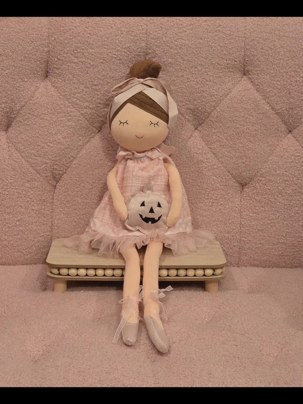 Halloween Plush Pink Ballerina Doll with Jack-o-lantern Accessory